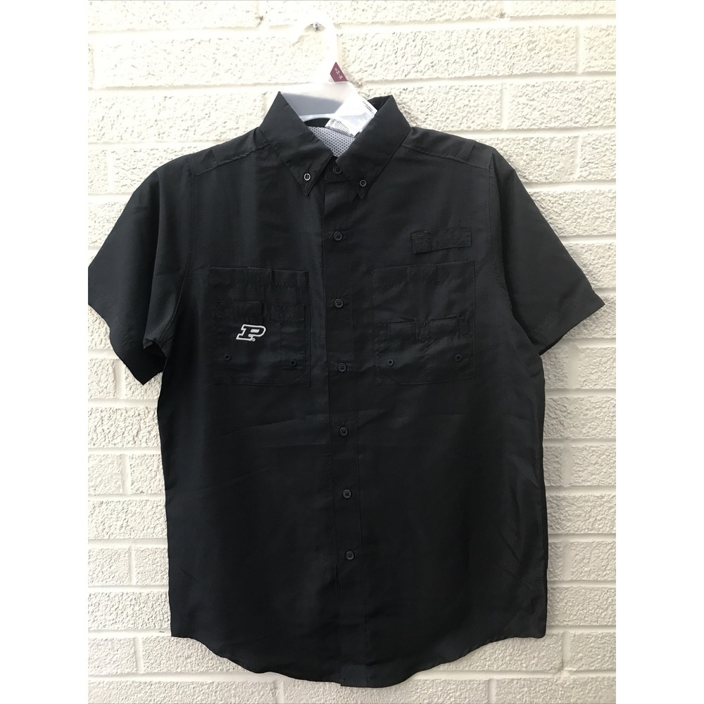Purdue Boilermakers Mens Small Black Embroidered Button Up Shirt Vented UPF 50